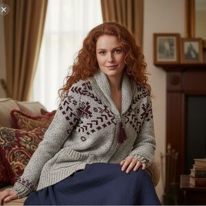 Triple Five Soul Gray and Brown Cowl Neck Sweater Size M